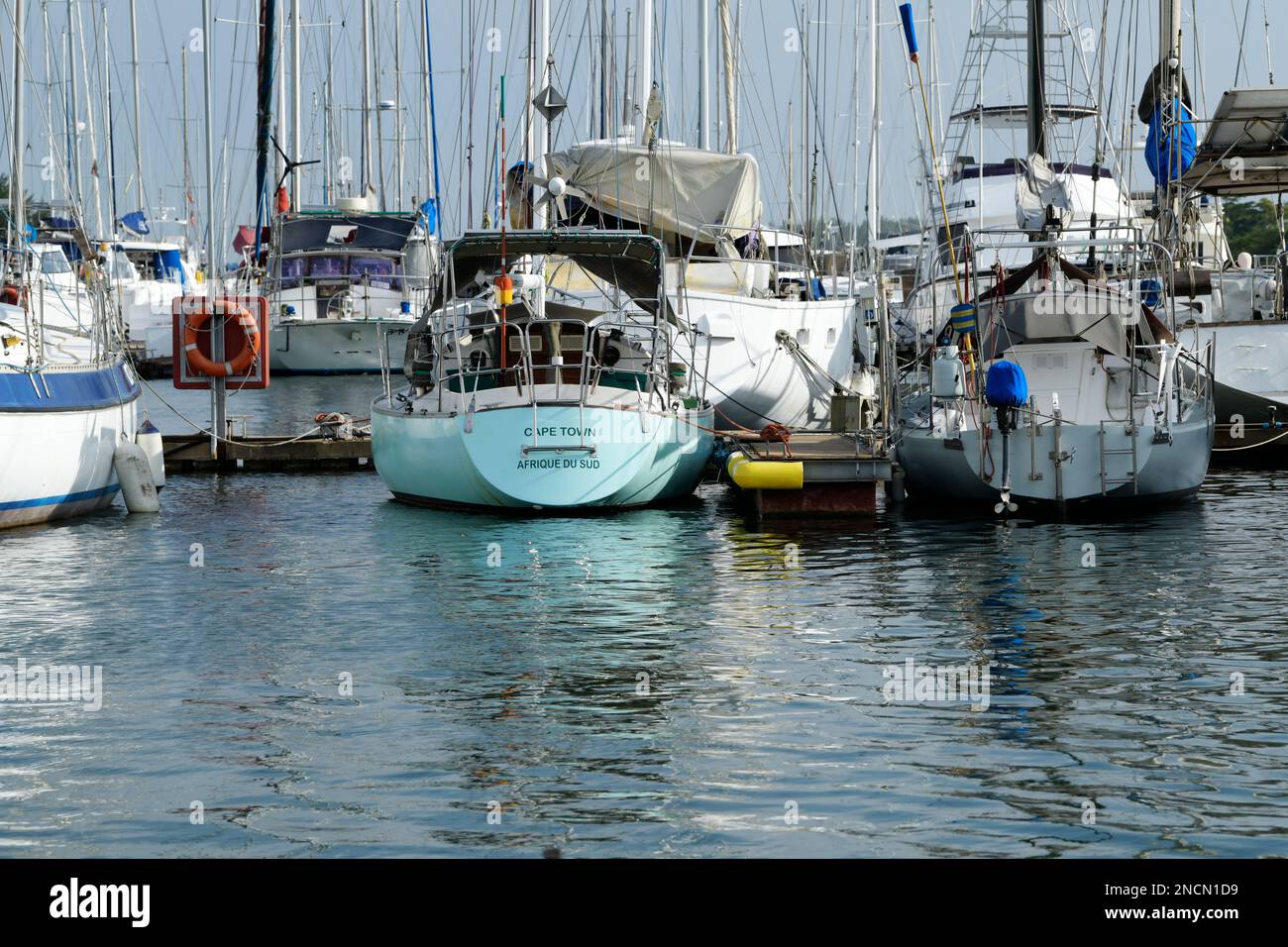 Beautiful minimal harbour landscape, sailing yachts at dock mooring