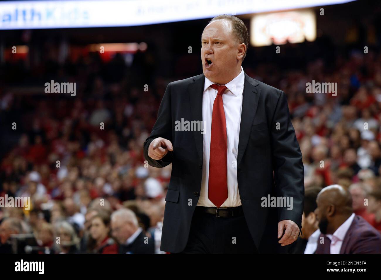 Madison, WI, USA. 14th Feb, 2023. Wisconsin Badgers head coach Greg Gard during the NCAA