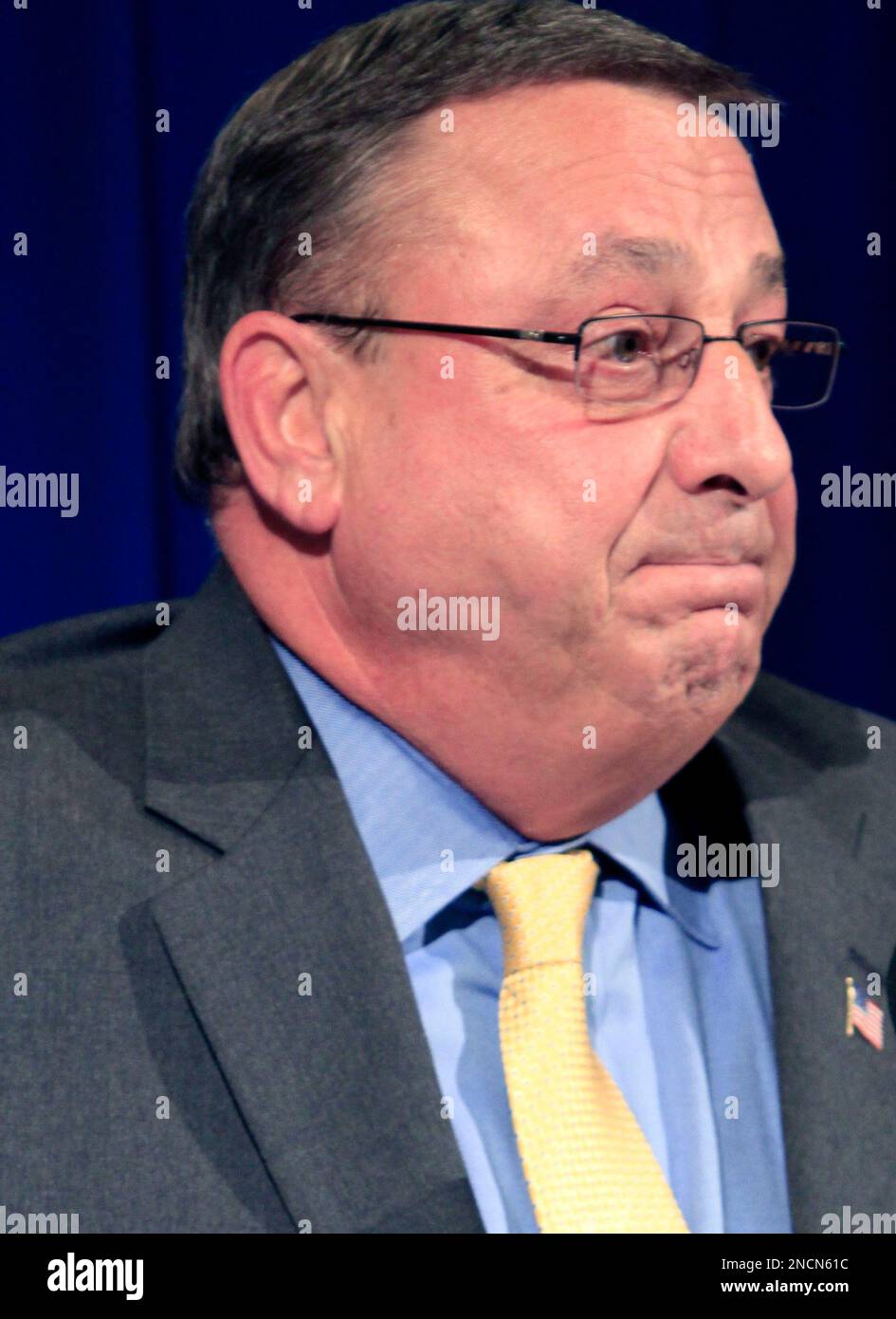 Maine Gov.elect Paul LePage, makes a face while taking questions from