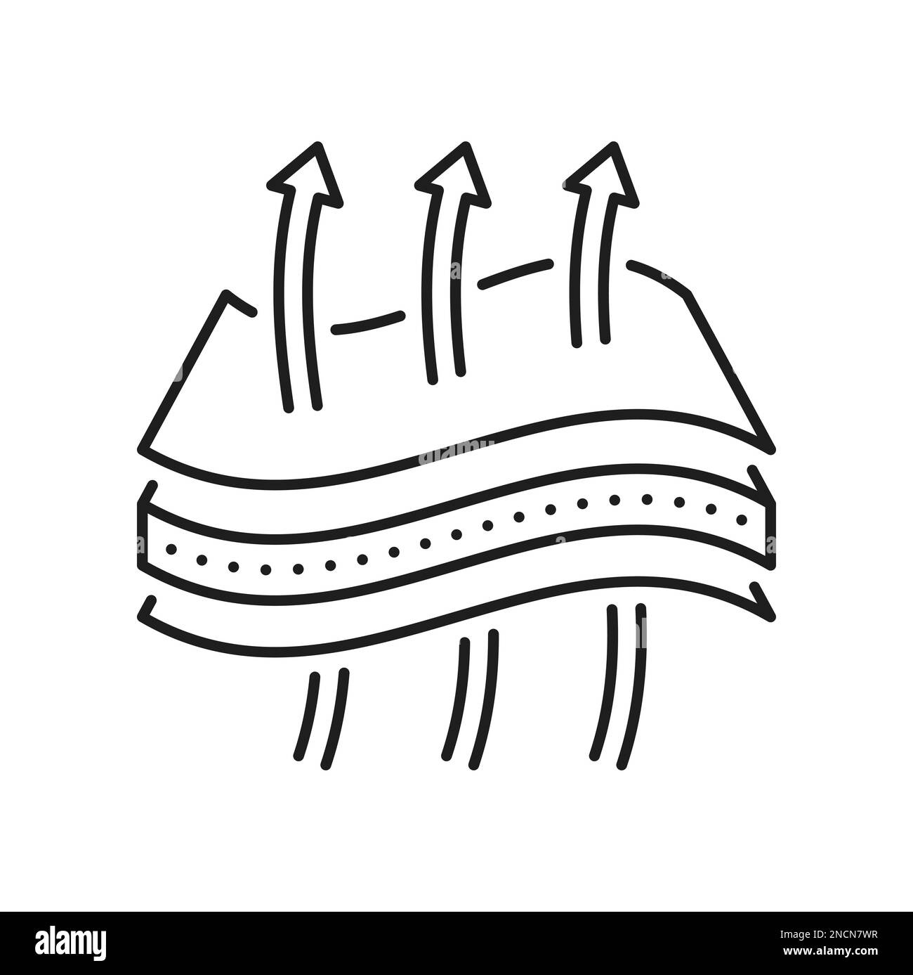 Breathable material layer icon, layers of paper, fabric filters outline
