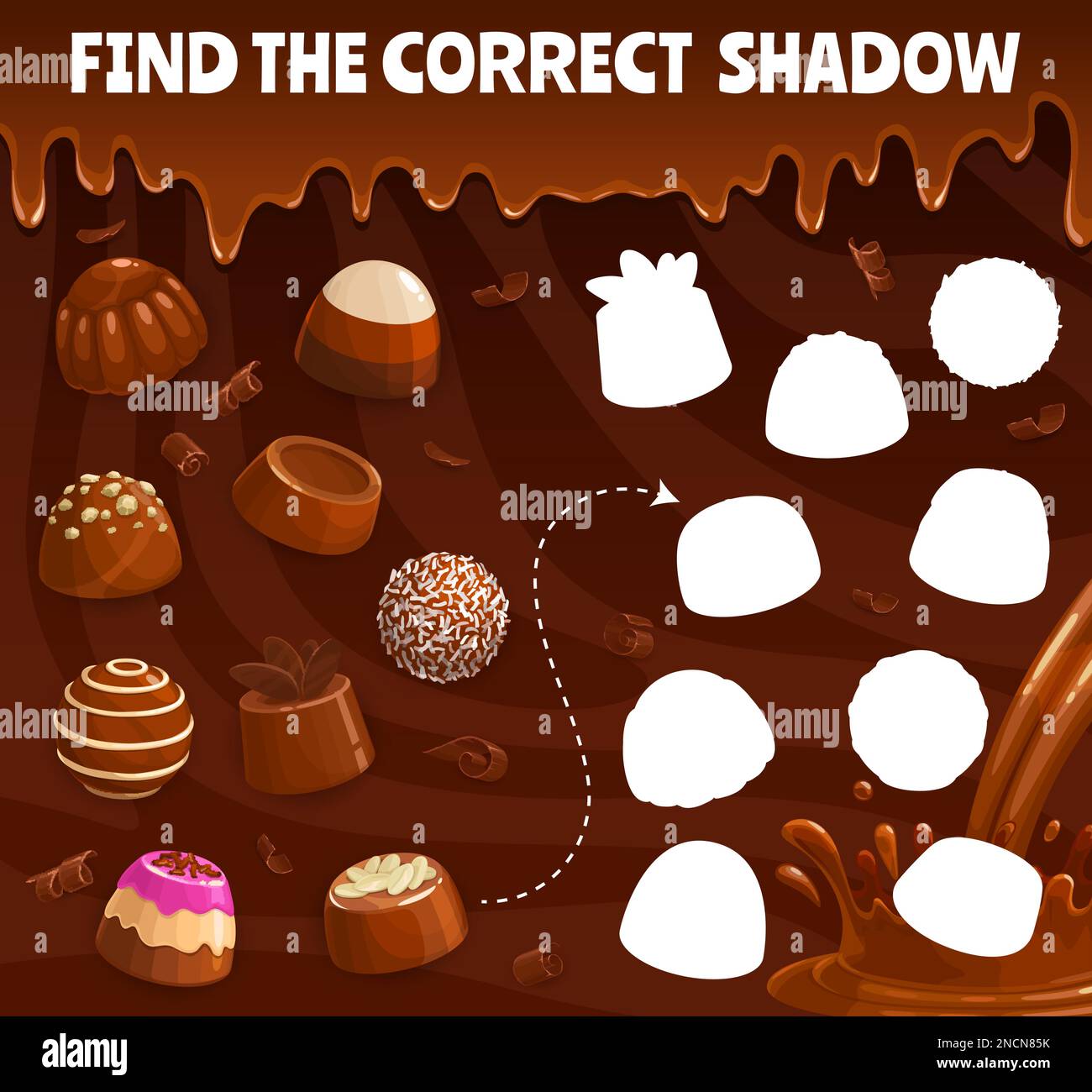 Find the correct shadow of chocolate praline and fudge candy. Souffle