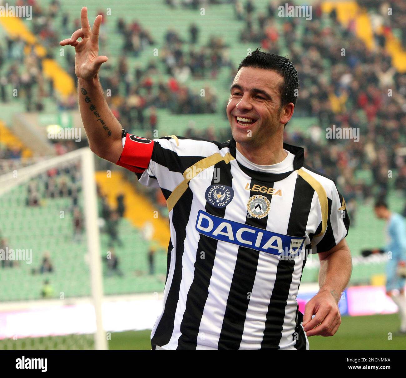 Udinese's Antonio di Natale reacts after scoring his third goal during a  Serie A soccer match between Udinese and Lecce in Udine, Italy, Sunday,  Nov. 14 , 2010. (AP Photo/Franco Debernardi Stock, image size:1300x1211