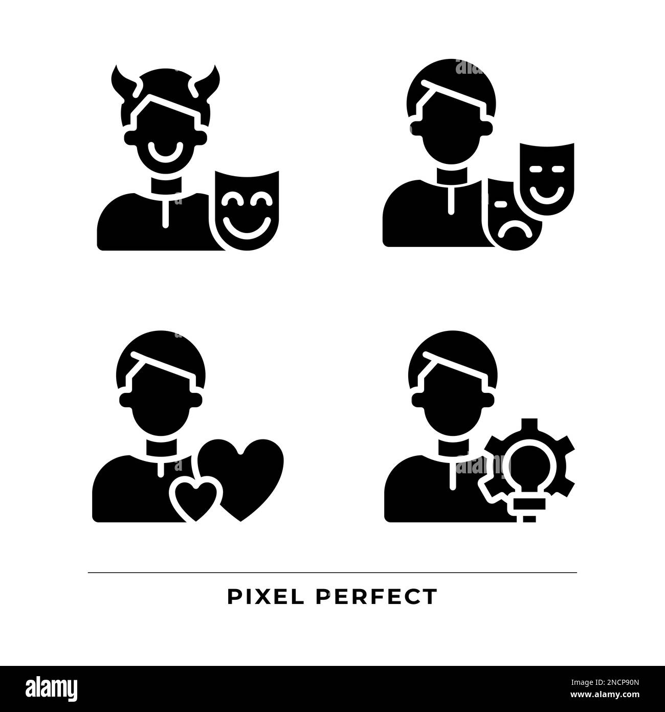 Personal traits black glyph icons set on white space Stock Vector