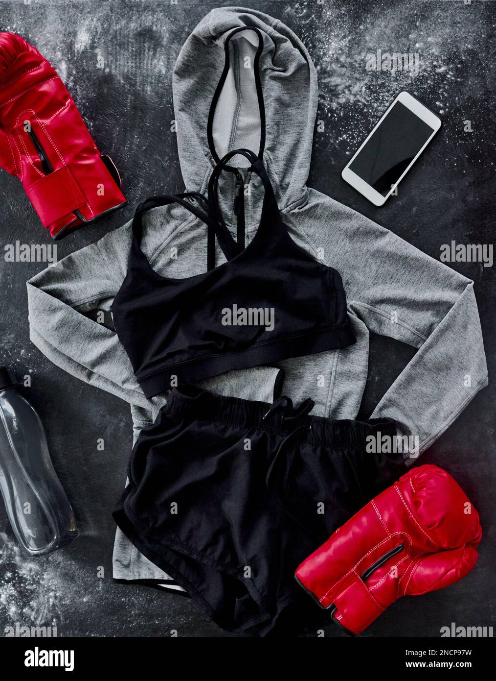 My boxing outfit is next level. High angle shot of boxing essentials