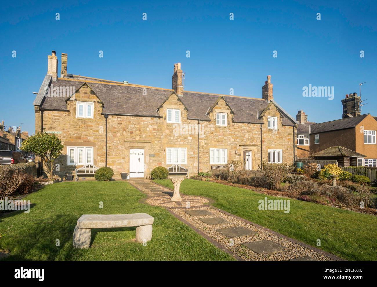 18th century stone cottages in Alnmouth, Northumberland, England, UK Stock Photo