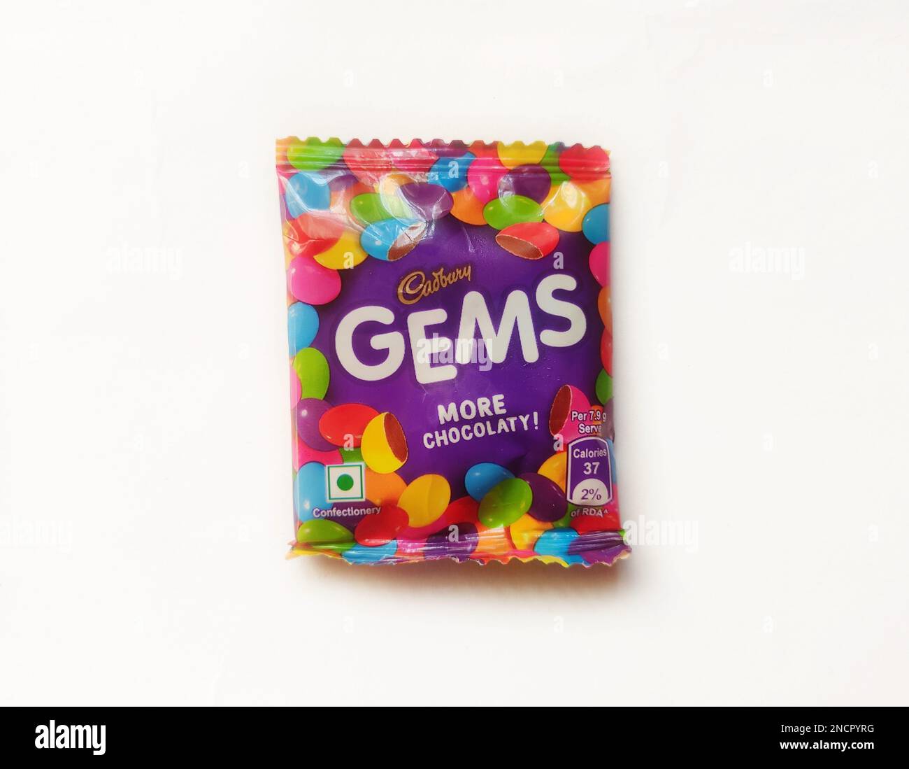 Cadbury Gems Chocolate small pack in isolated background Stock Photo
