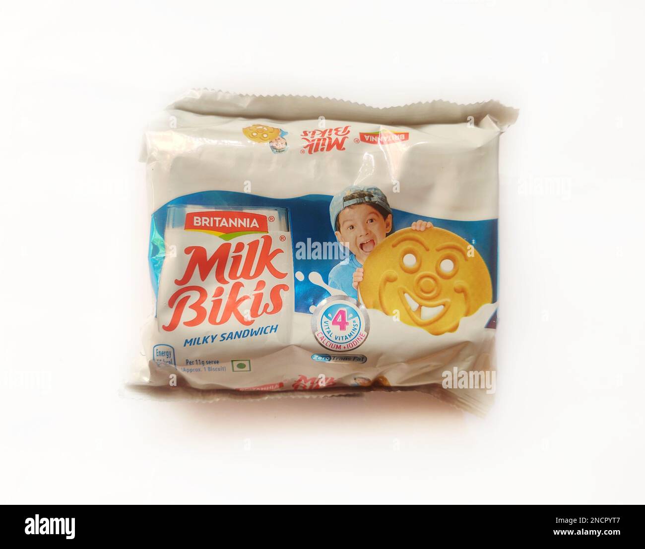 Britannia Milk Bikis Milky Cream Sandwich Biscuits in isolated
