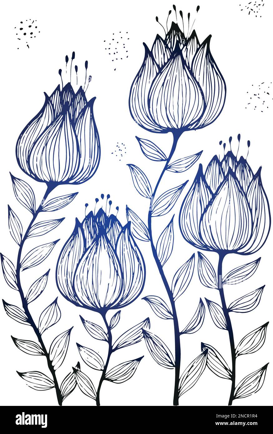 Flower Sketches Seamless Vector Pattern Design