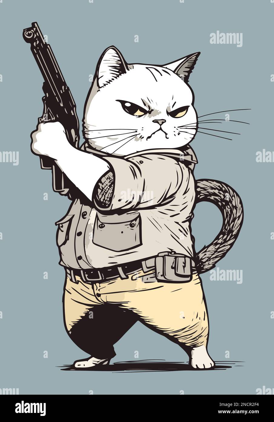 Armed cat portrait brave kitten soldier vector Stock Vector