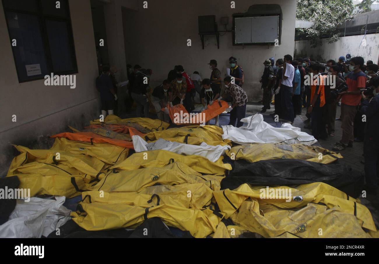The bodies of victims of Mount Merapi eruption are placed at a hospital ...