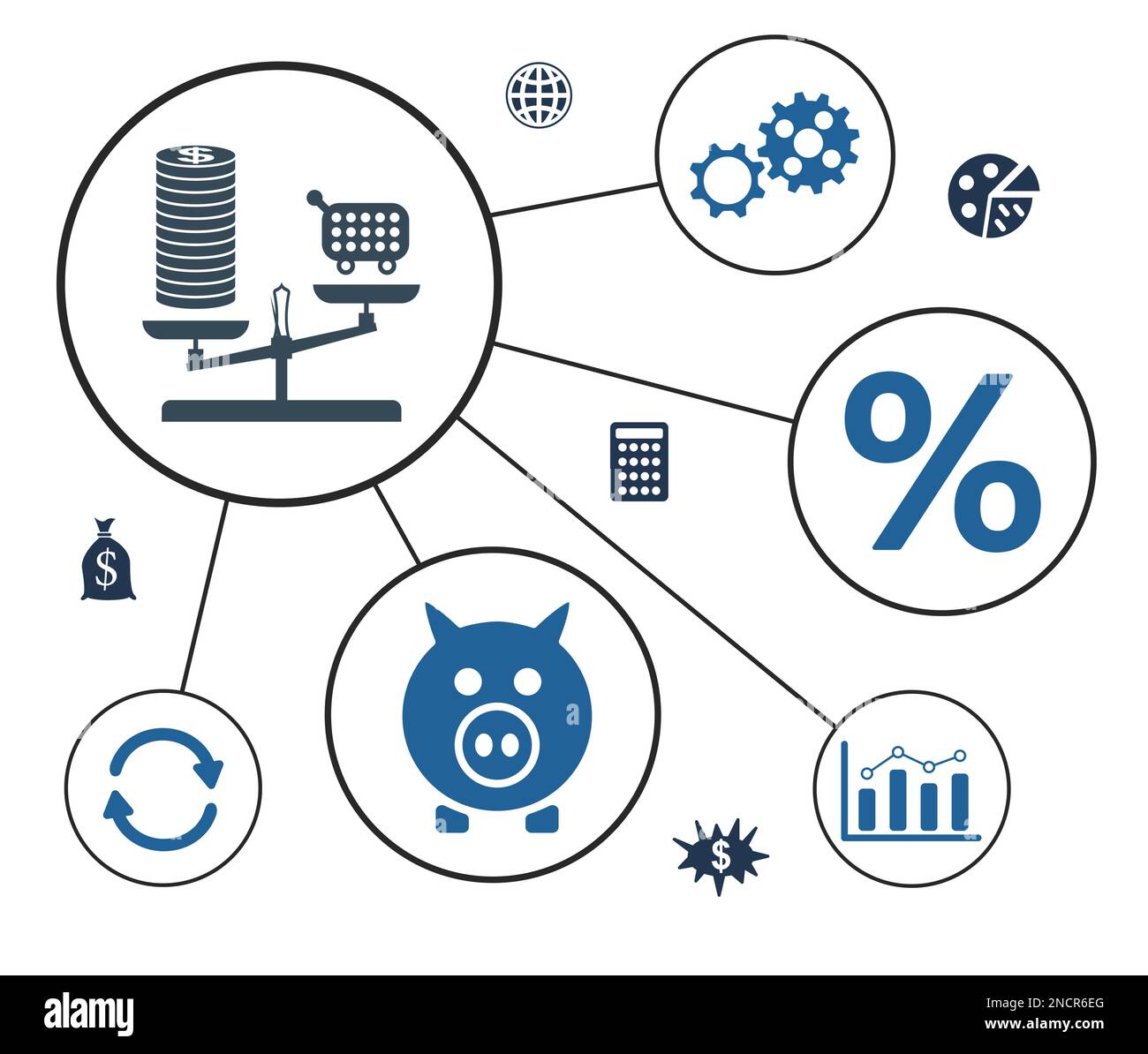 Concept of inflation with connected icons Stock Photo - Alamy