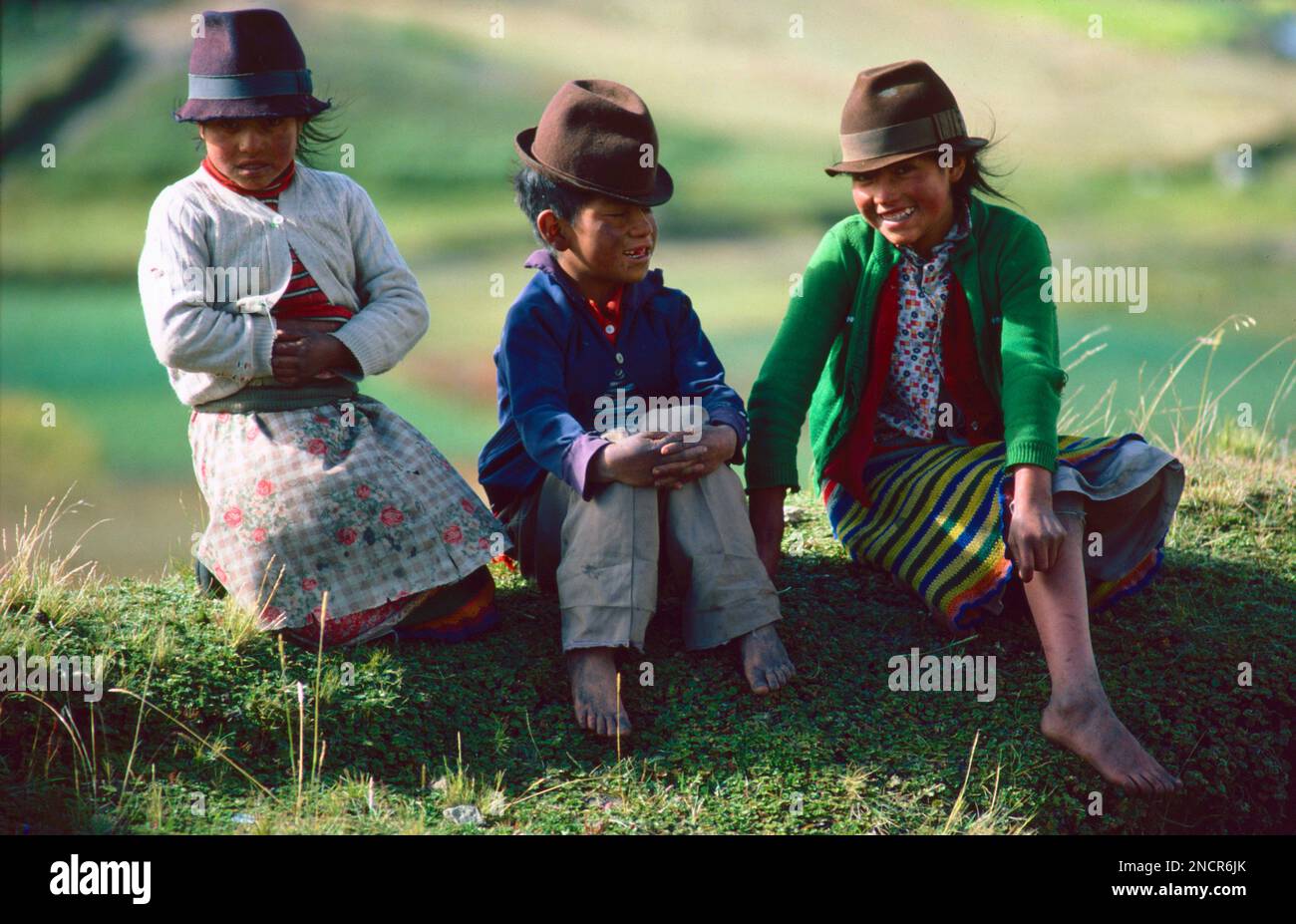 Three children in the Central Highlands, Ecuador, South America (1985) Stock Photo