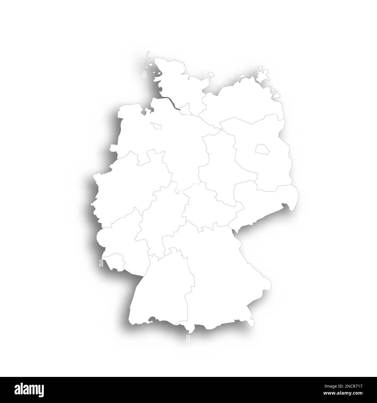 Germany political map of administrative divisions federal states. Flat white blank map with