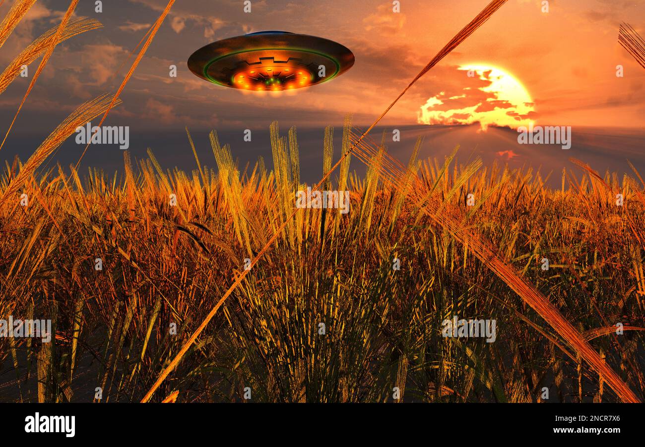 A UFO Making A Crop Circle Stock Photo
