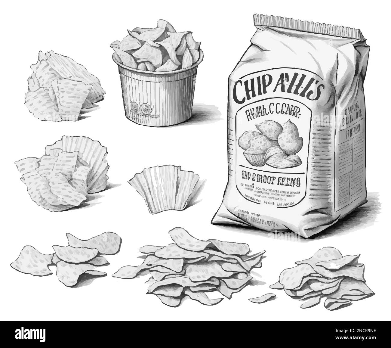 Potato chips snack isolated vector set on white Stock Vector Image