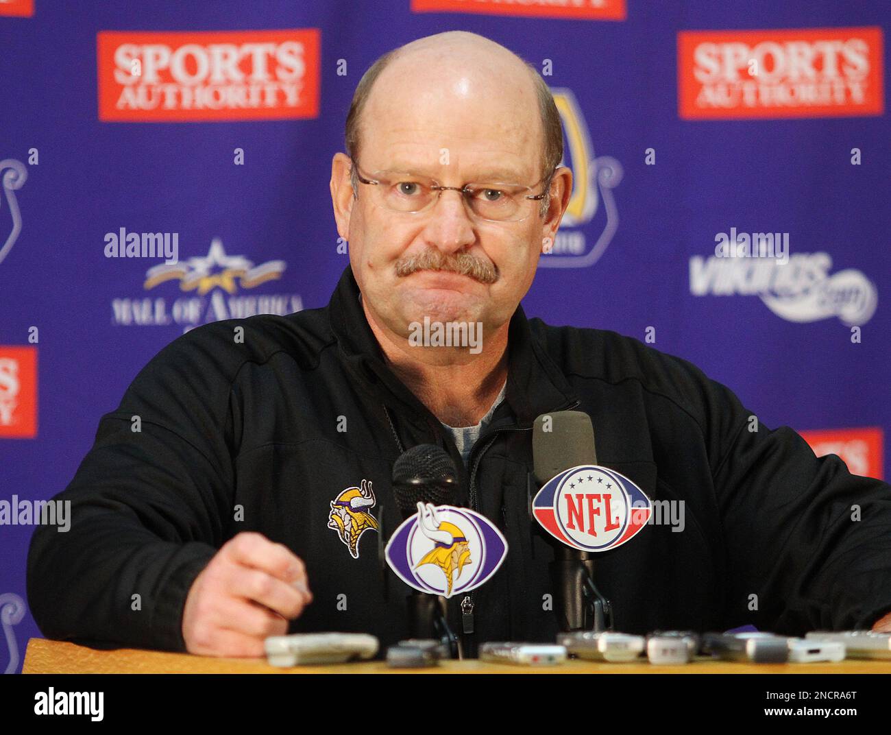Minnesota Vikings head coach Brad Childress addresses the media during