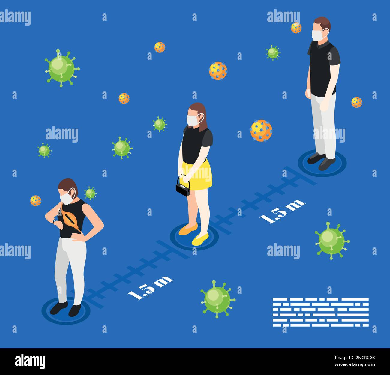 Queue isometric composition keeping a social distance in covid and ...