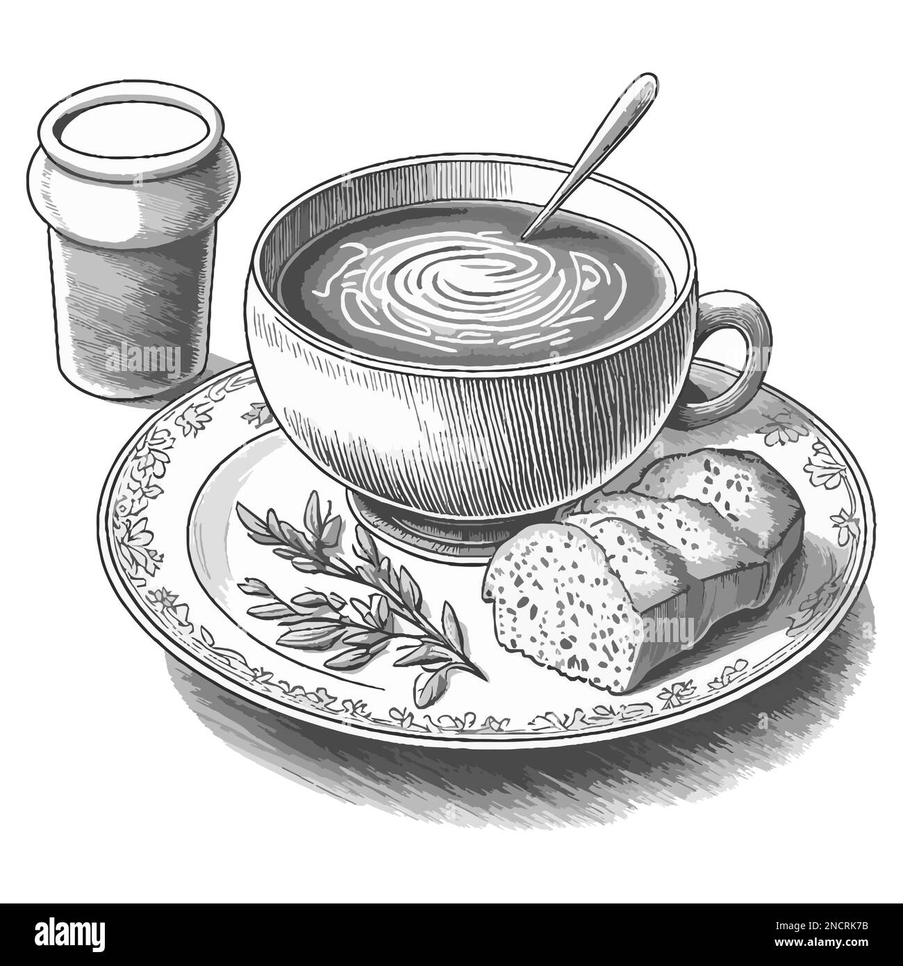 Soup bowl with bread vector for restaurant menu Stock Vector Image