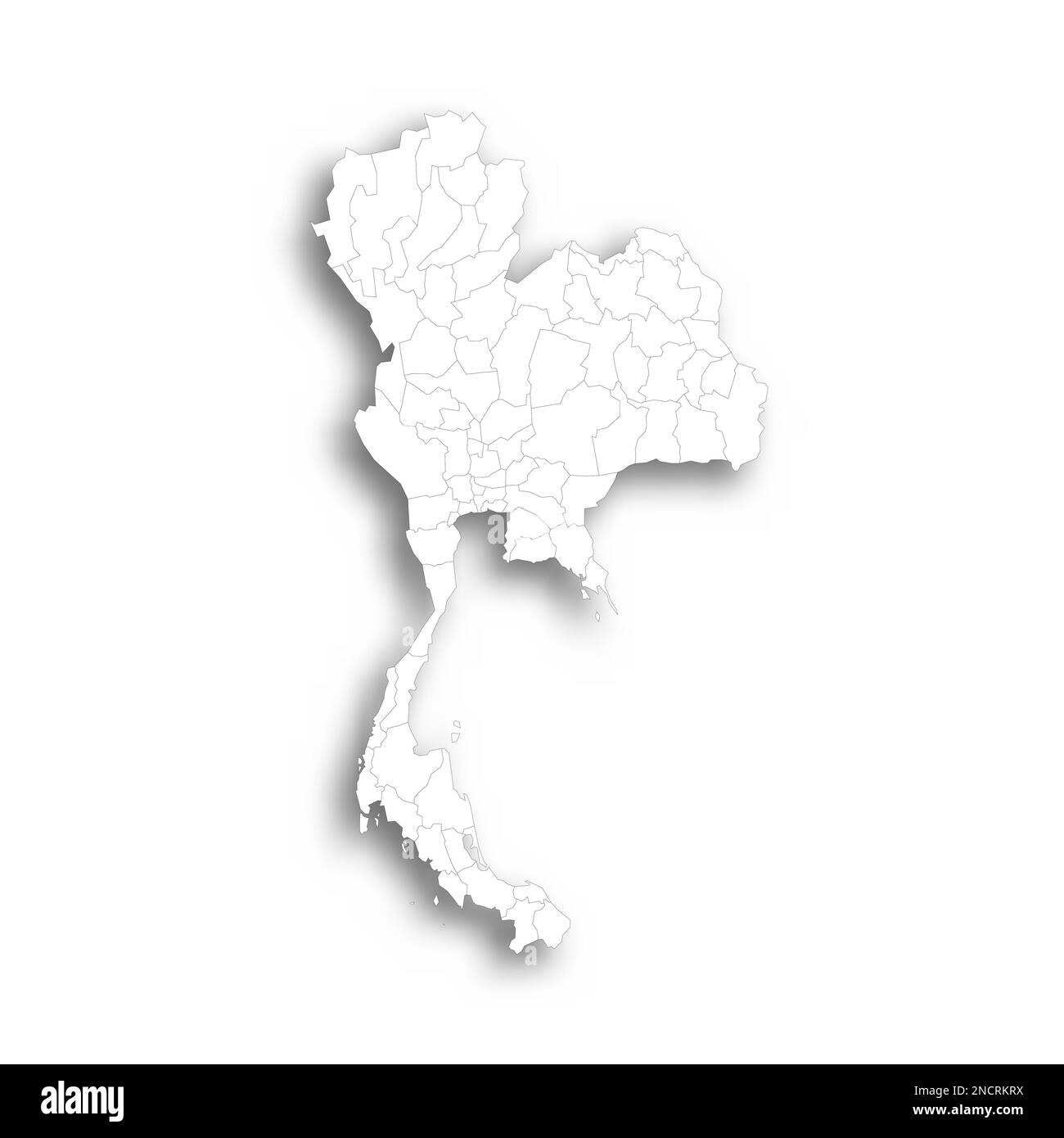 Thailand Political Map Of Administrative Divisions Provinces Flat Thailand Political Map Of Administrative Divisions Provinces Flat White Blank Map With Thin Black Outline And Dropped Shadow 2NCRKRX 