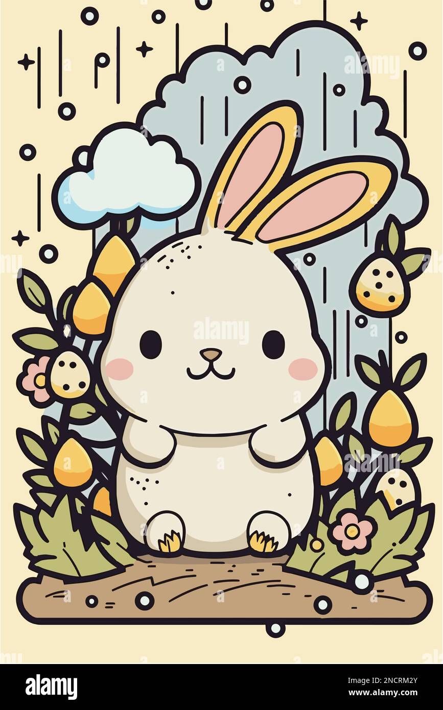Cute happy Easter bunny floral vector illustration Stock Vector Image ...