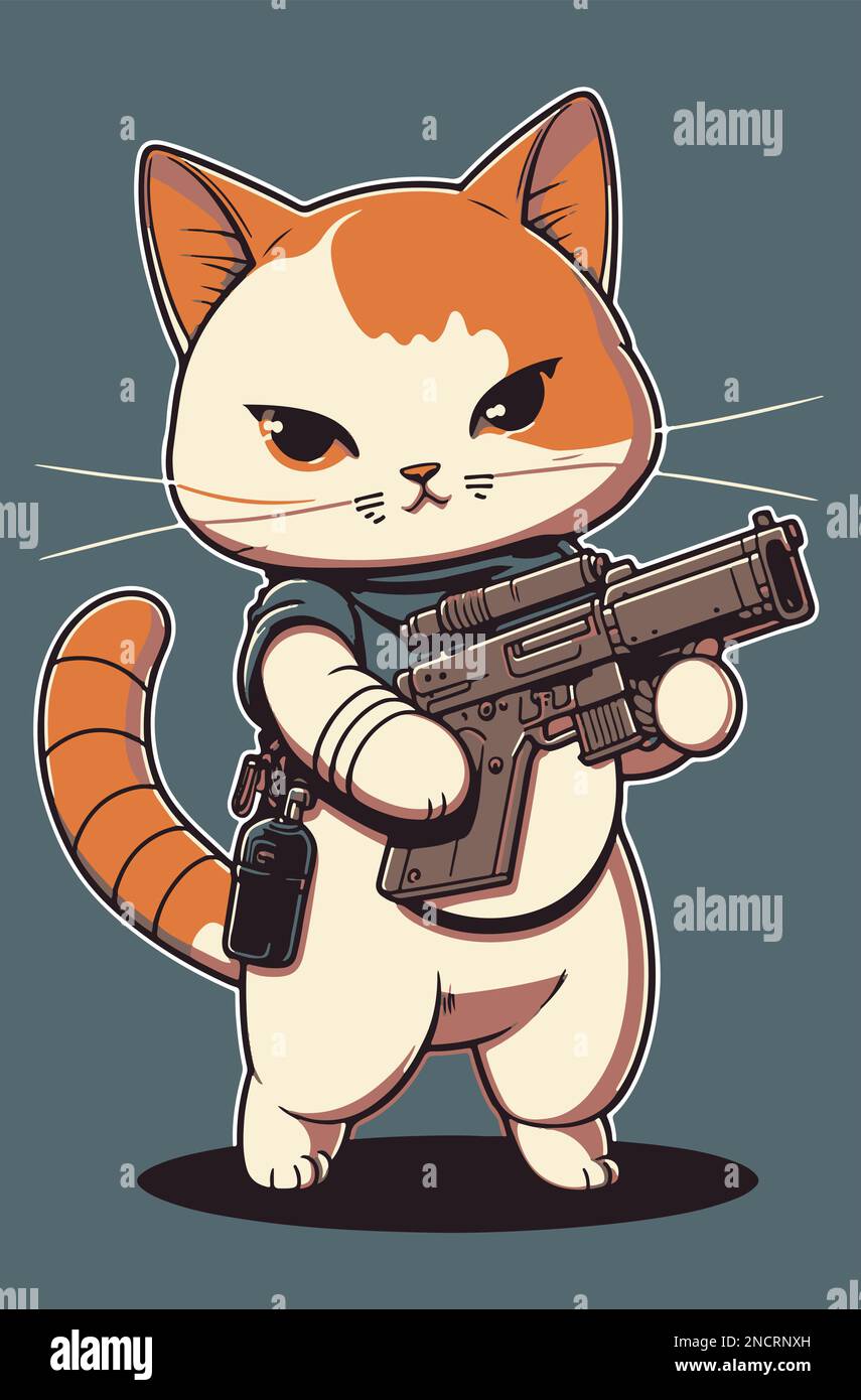 Military cat cartoon animal with rifle vector Stock Vector