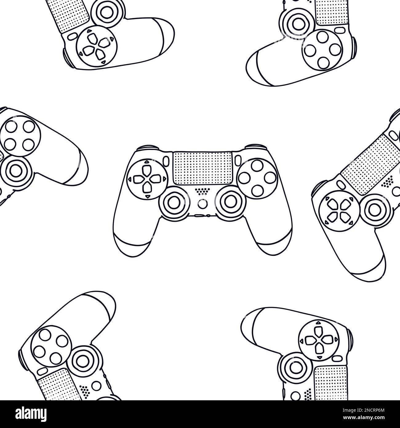 Seamless pattern of game controllers. Vector illustration in handdrawn