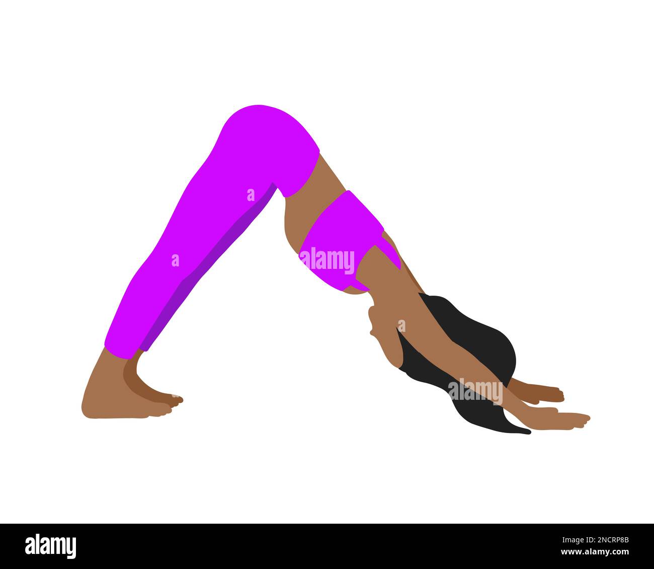 African American longhair woman. Yoga pose in cartoon flat style ...