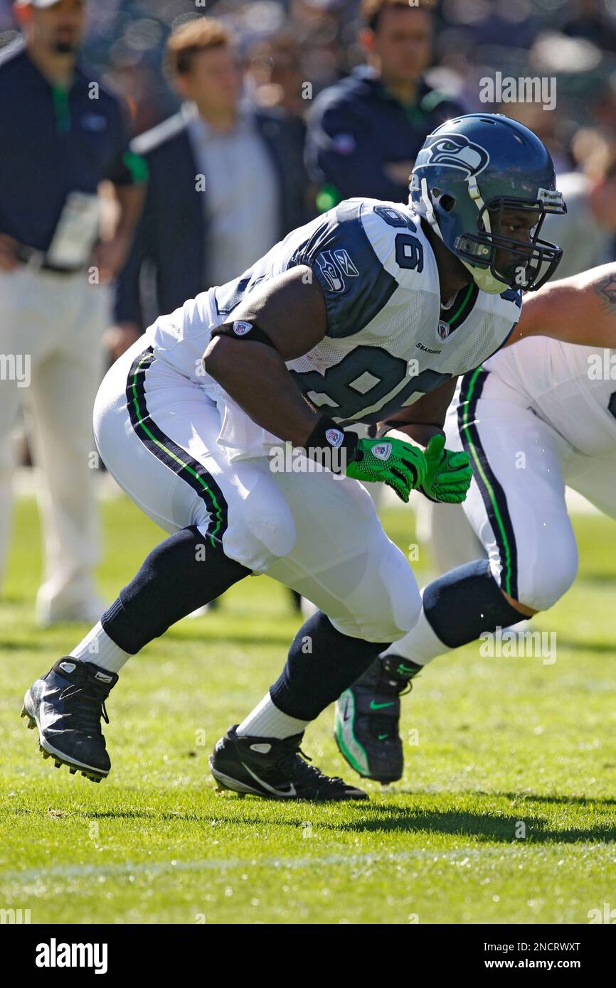 Seattle Seahawks tight end Jacob Hollister (48) scores a touchdown after a  reception as he is t …