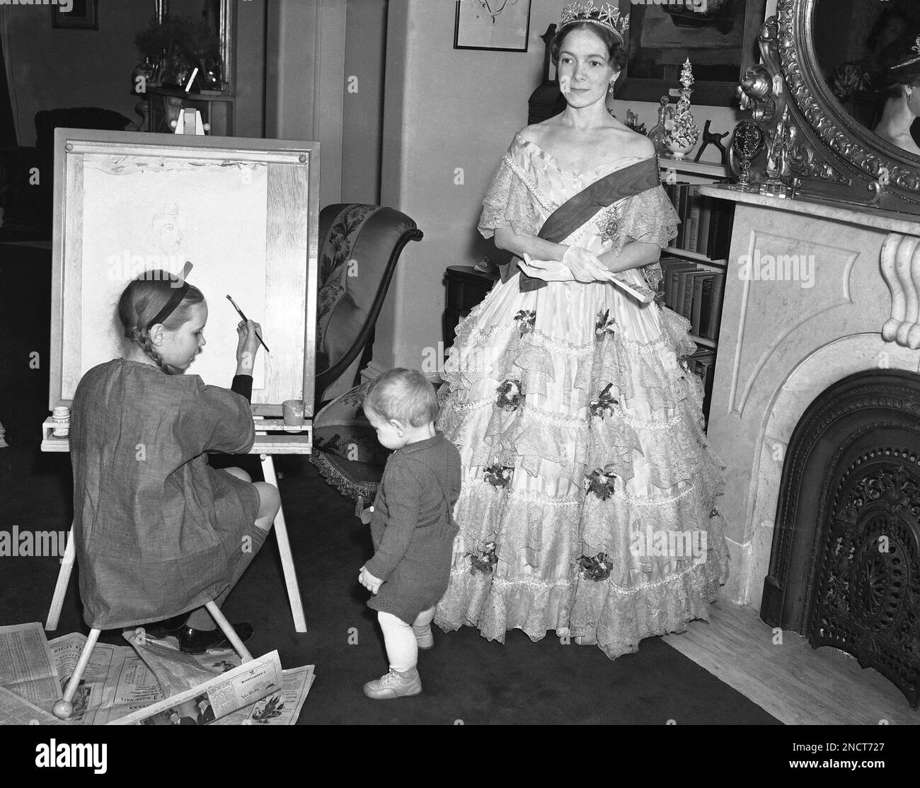Actress Helen Hayes, in her Queen Victoria costume, is pictured at her