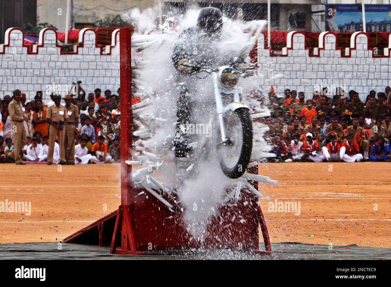 An Indian Army soldier performs a stunt during India's Independence Day