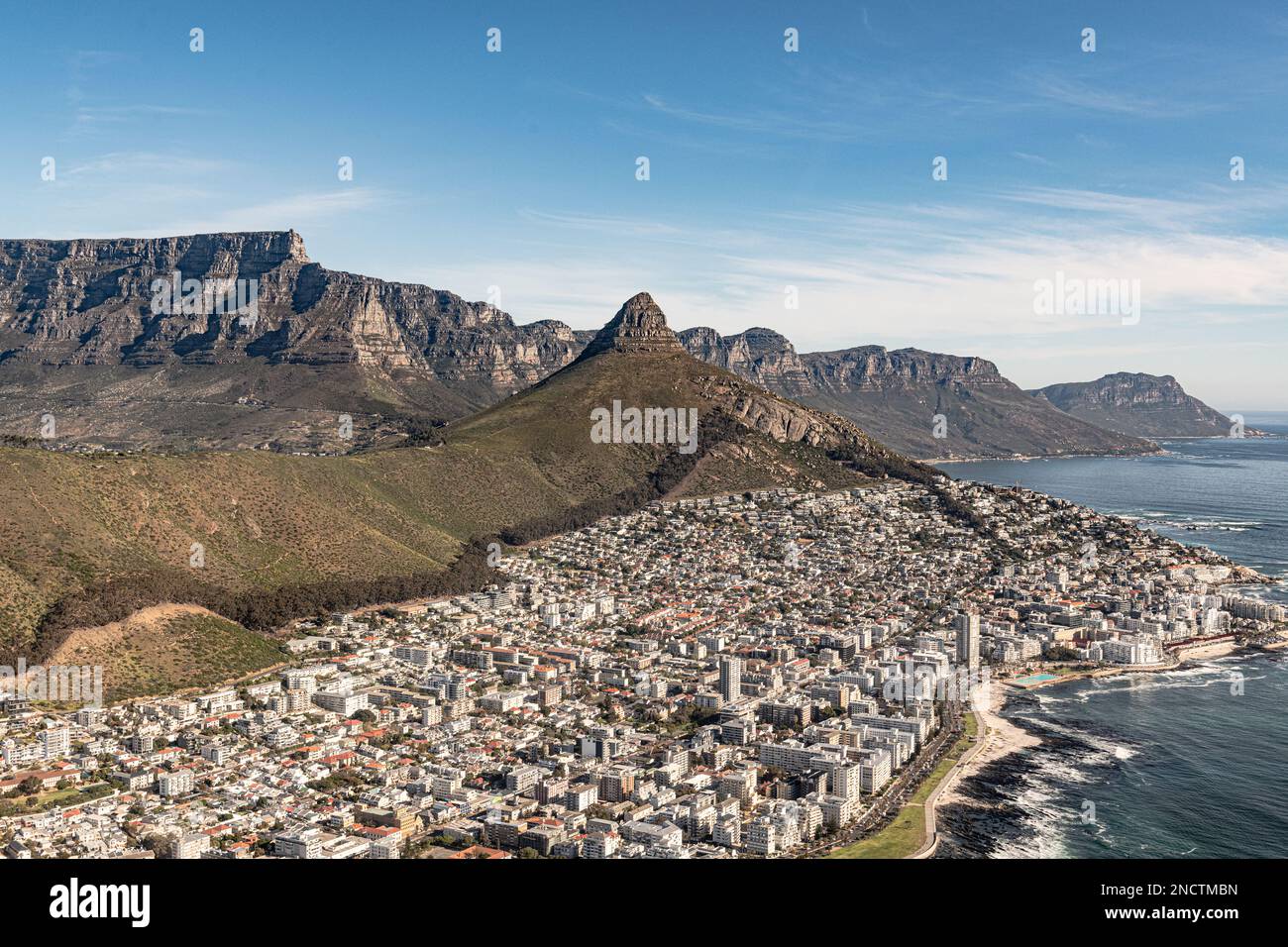 Green Point and Sea Point (Cape Town, South Africa), aerial view, shot from a helicopter Stock Photo