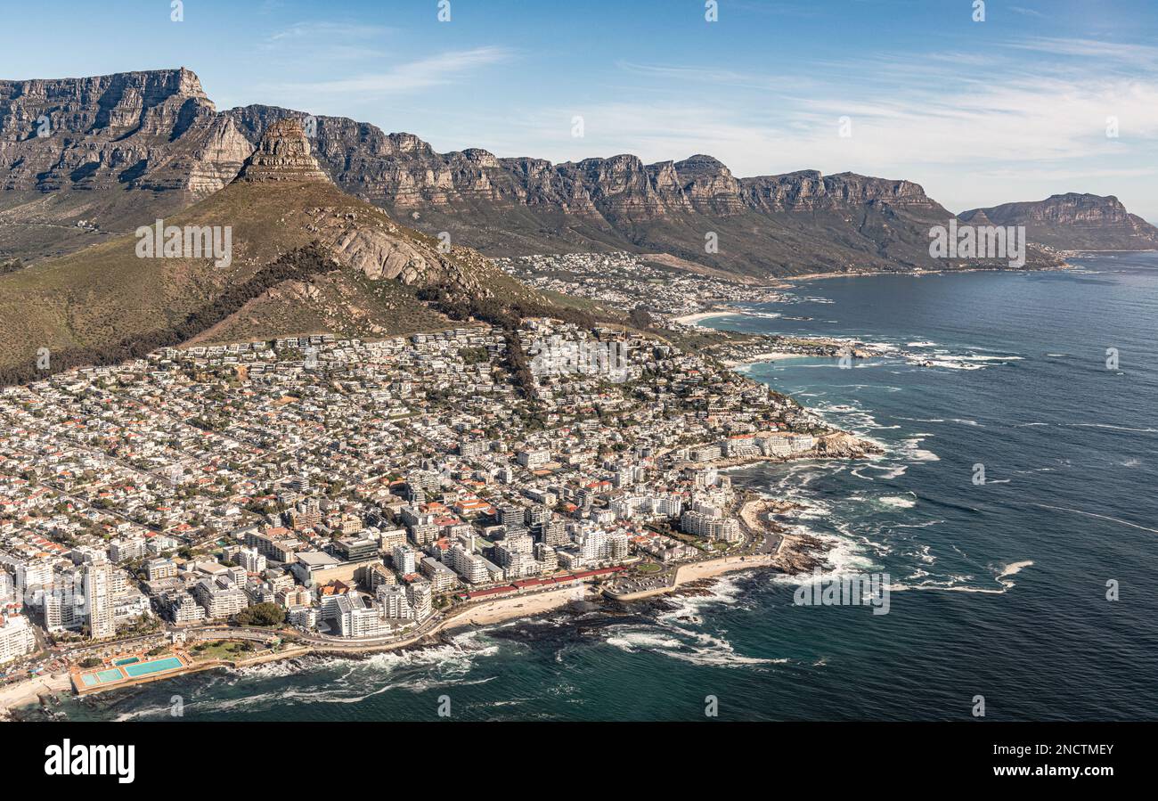 Twelve Apostles and Sea Point (Cape Town, South Africa), view from helicopter Stock Photo