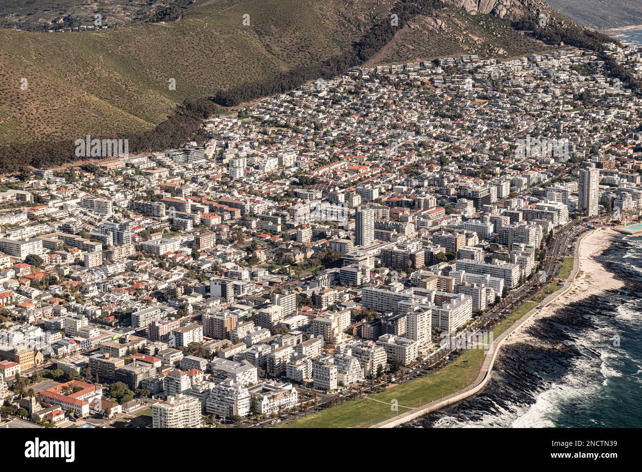 Green Point and Sea Point (Cape Town, South Africa), aerial view, shot from a helicopter Stock Photo