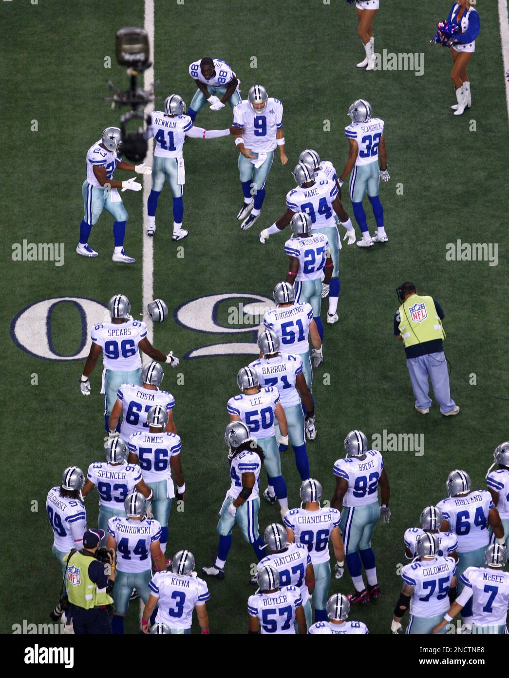 Oct. 25, 2010 - Arlington, Texas, United States of America - Dallas Cowboys  wide receiver Jesse Holley #16 pumps up the crowd prior to kicking off in  1st half action as the