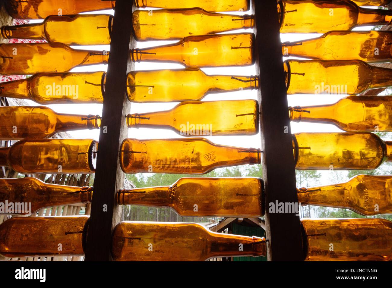 Window made from beer bottle at Coconut School which is built from
