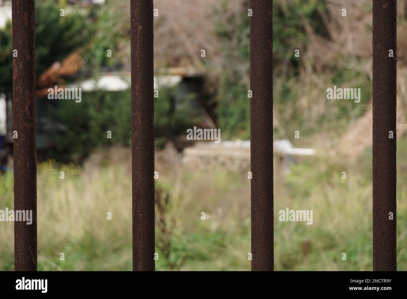 rusted and worn iron railings Stock Photo