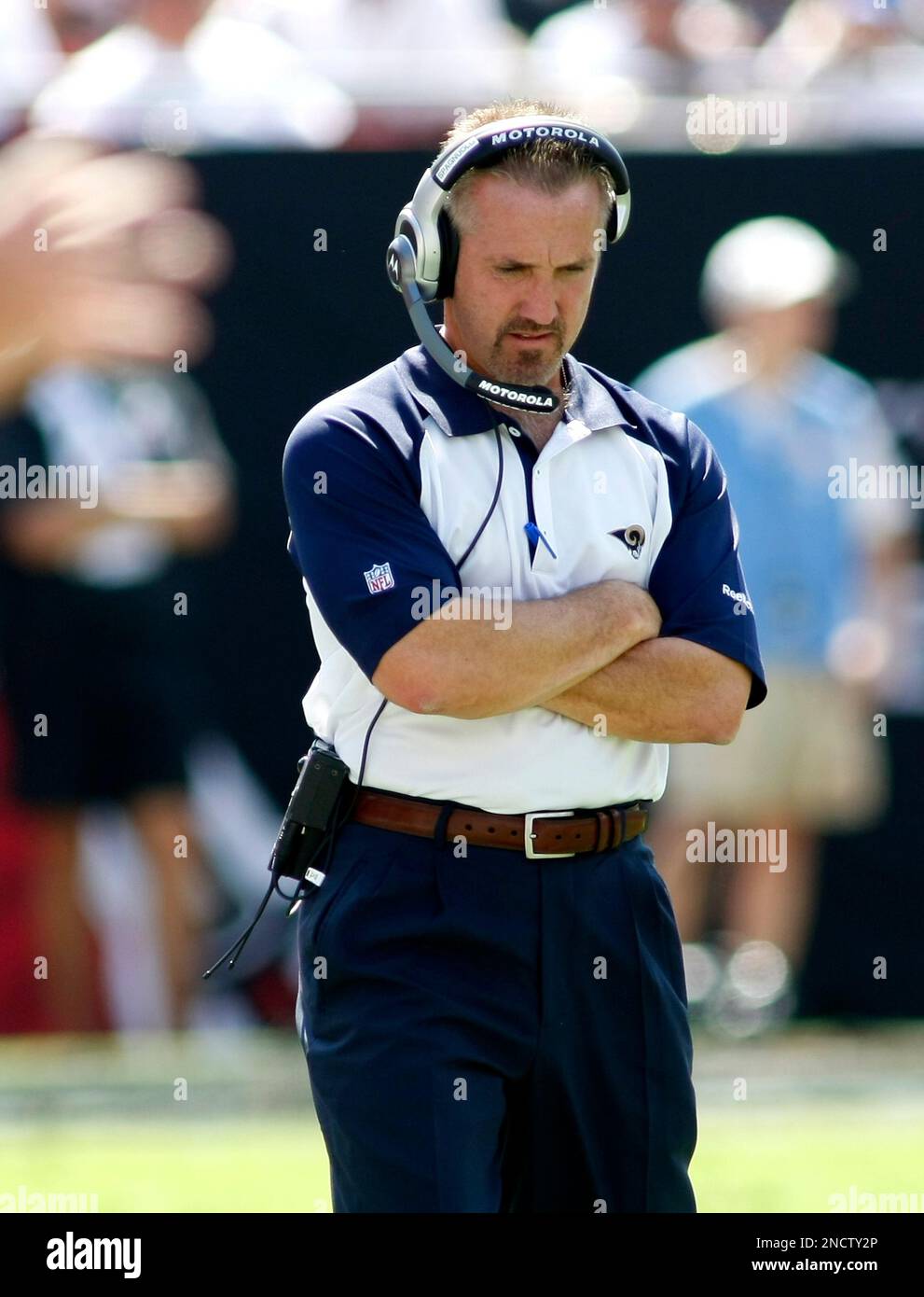 St. Louis Rams head coach Steve Spagnuolo looks on during an NFL