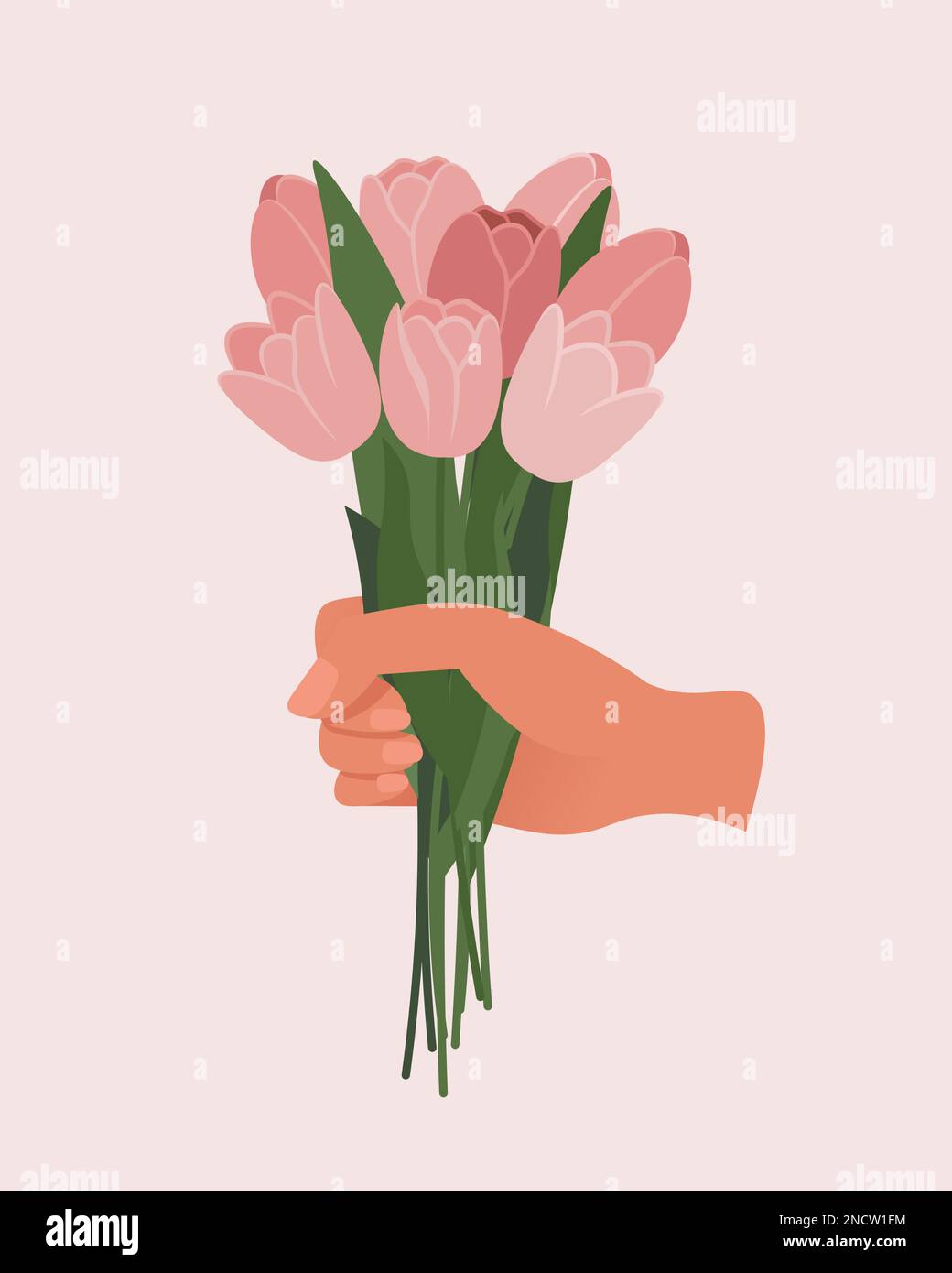 Hand holding tulips bouquet. Vector Illustration in flat style Stock ...