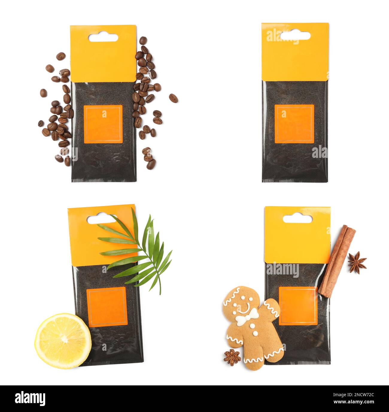 Set of scented sachets with different aromas on white background, top view Stock Photo Alamy