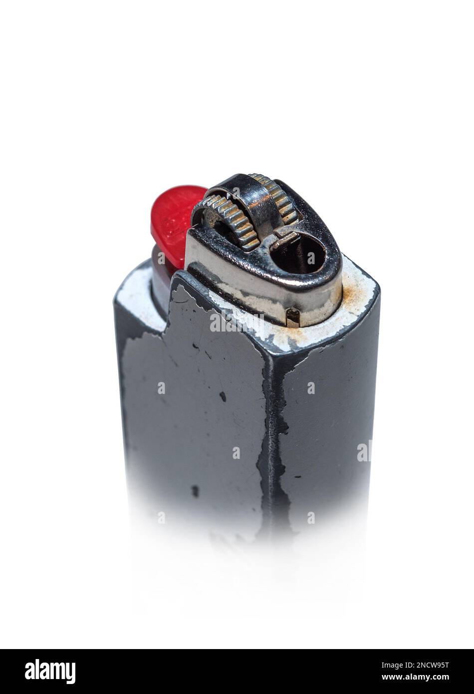 old white lighter in metal case on white background Stock Photo