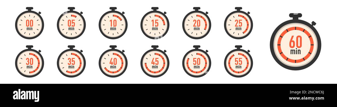 Set of timer clock icons. Stopwatch timer collection Stock Vector Image ...
