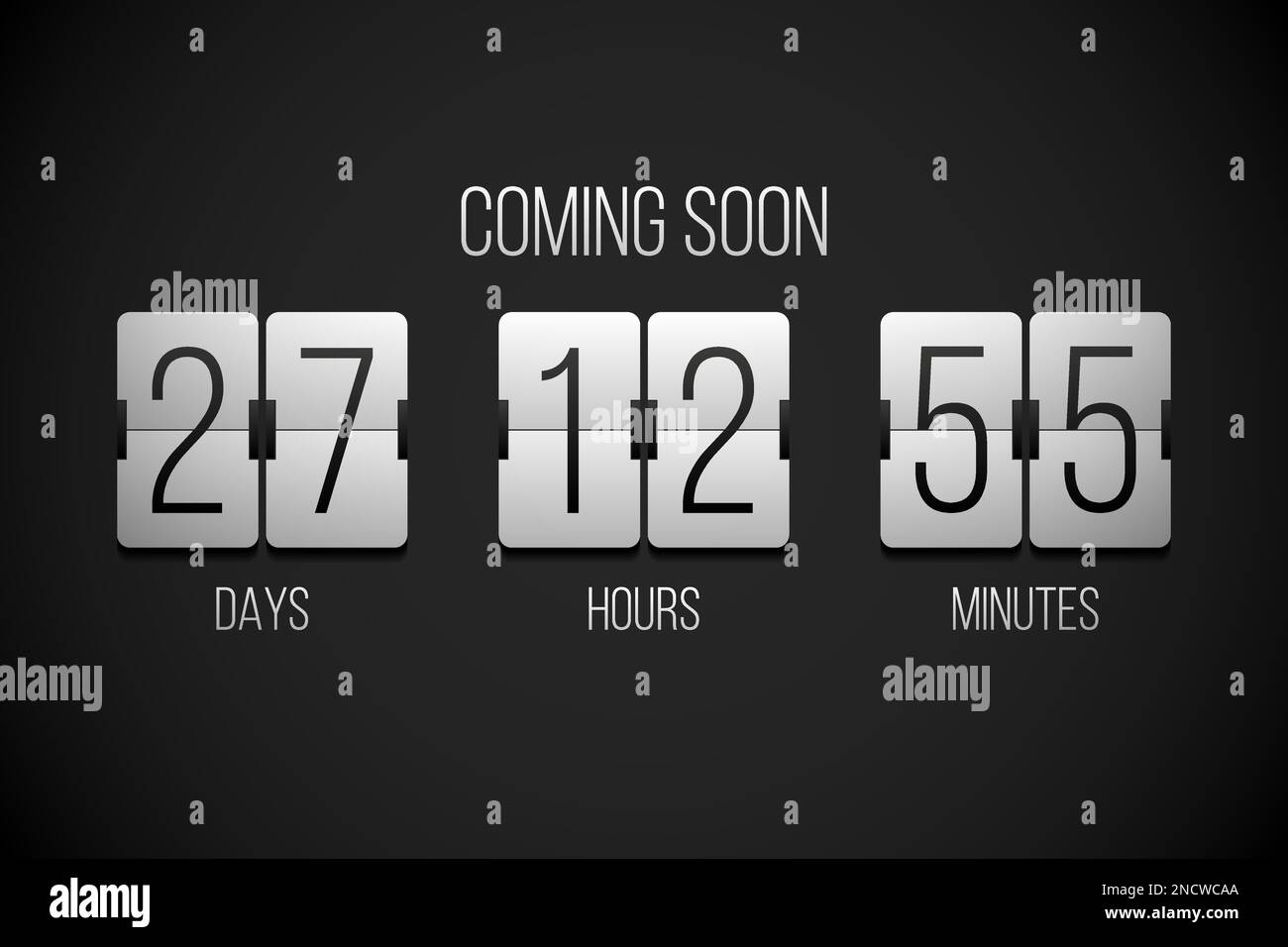 Coming soon flip countdown clock counter timer on a black background