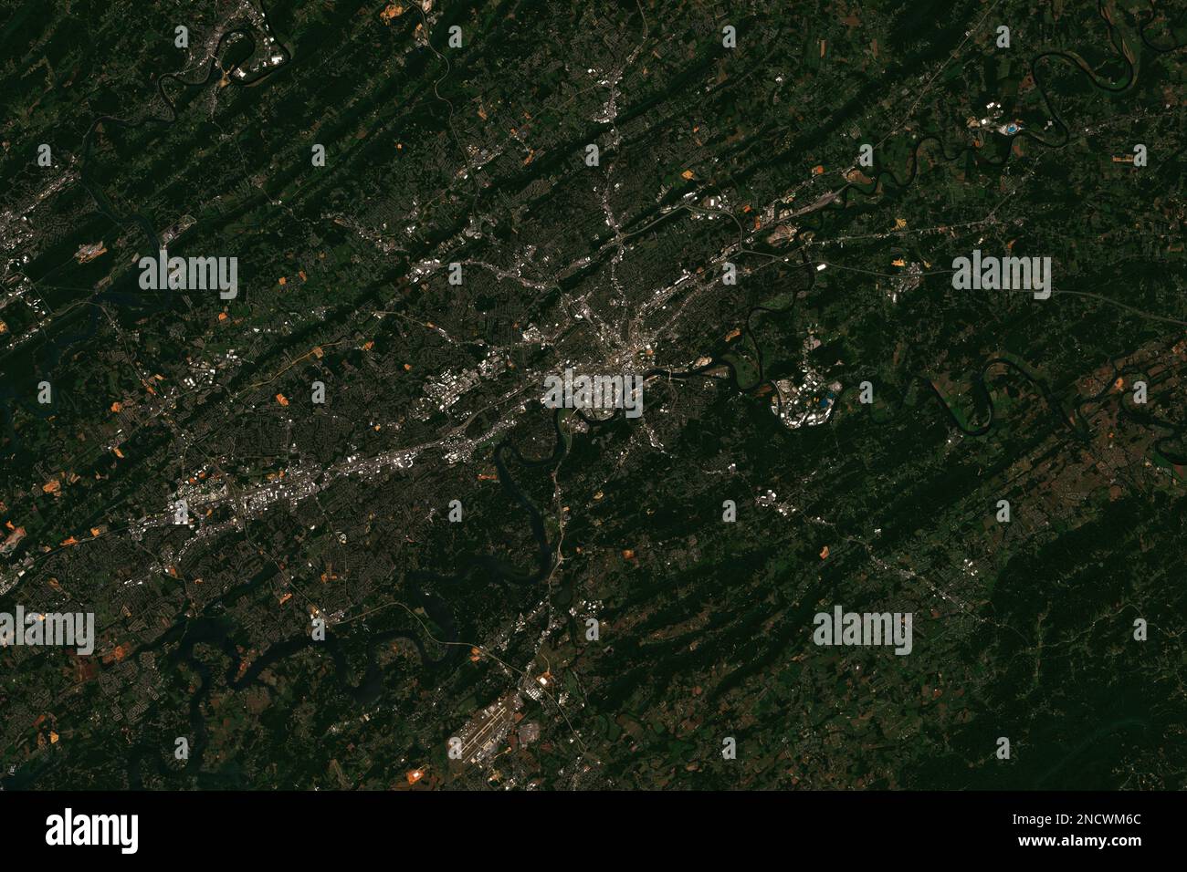 High resolution satellite image of Knoxville, Tennessee, USA - contains modified Copernicus Sentinel Data (2022) Stock Photo