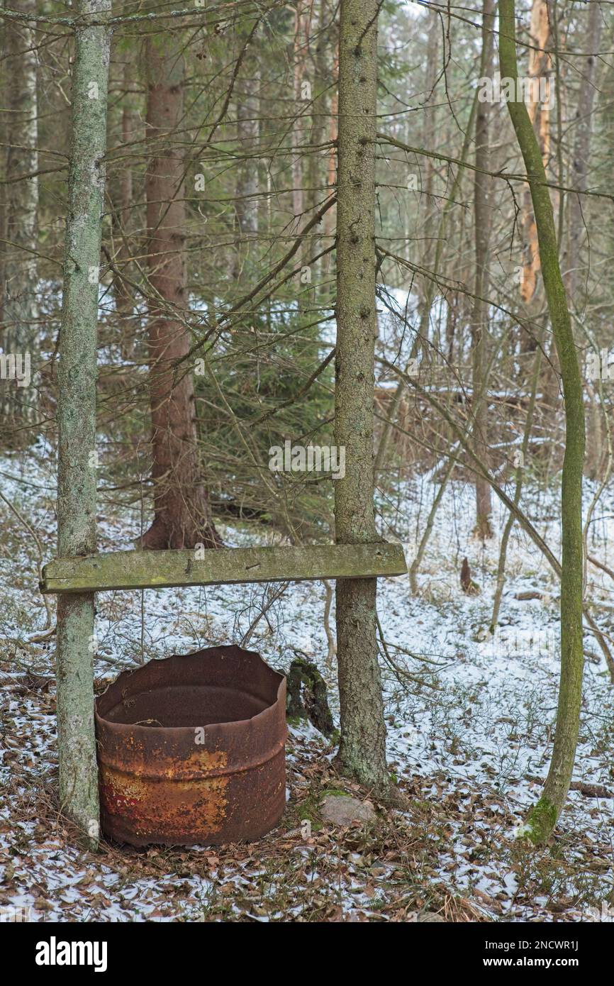 Simple outdoor toilet in nature in winter Stock Photo Alamy