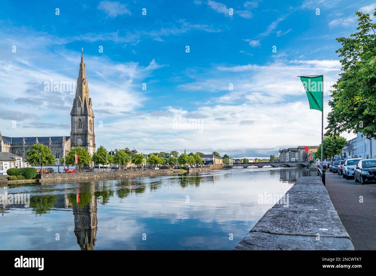 The skyline of Ballina town, County Mayo, Ireland. Stock Photo