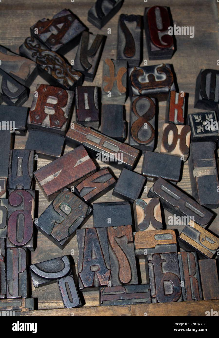 Set of old wooden letters for typography. Vintage background. Letter