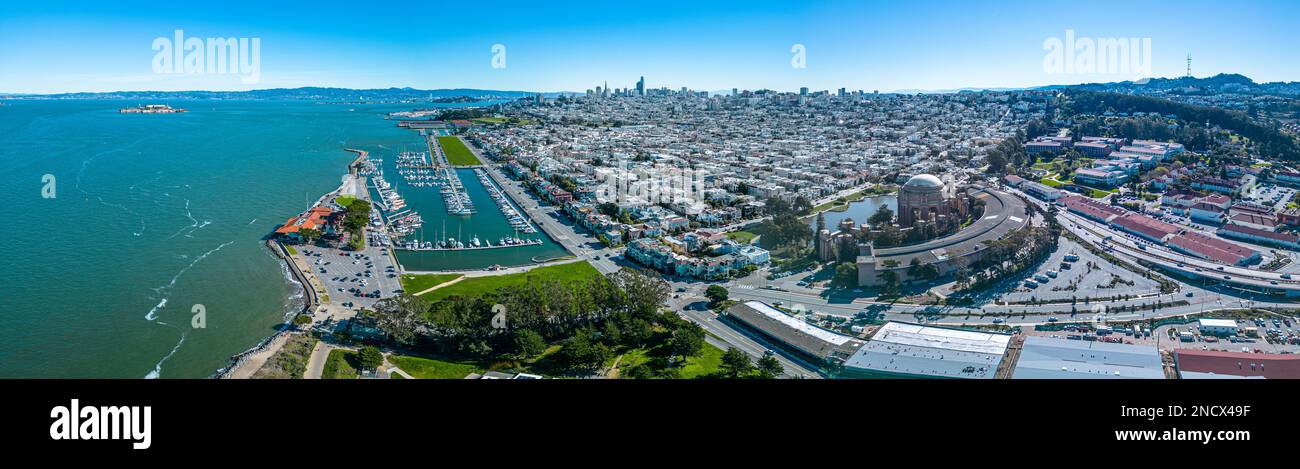 San Francisco Aerial view of the coast piers and townton from Marina Green Stock Photo