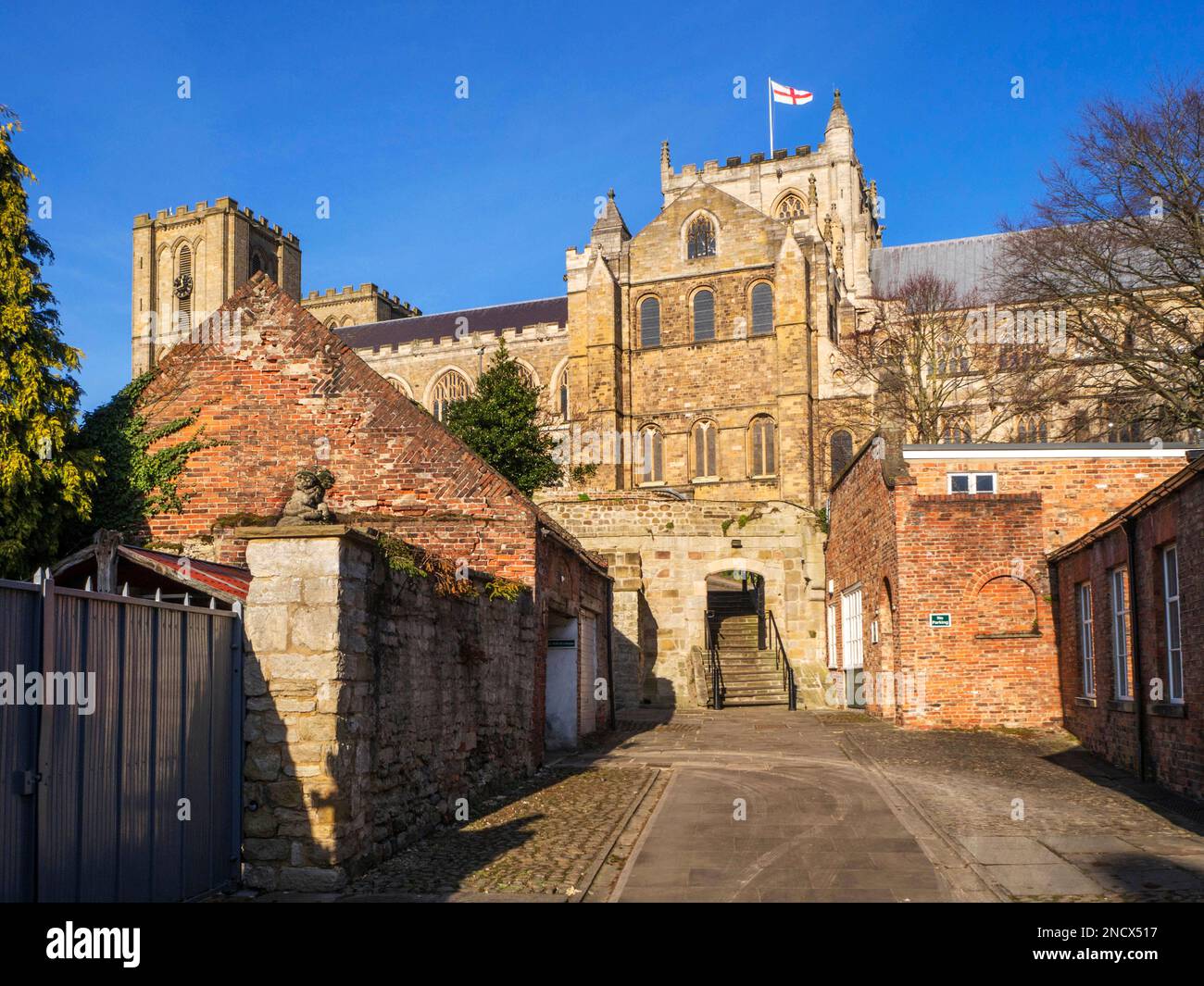 Ripon Cathedral from Minster Close on a sunny winter day Ripon North Yorkshire England Stock Photo