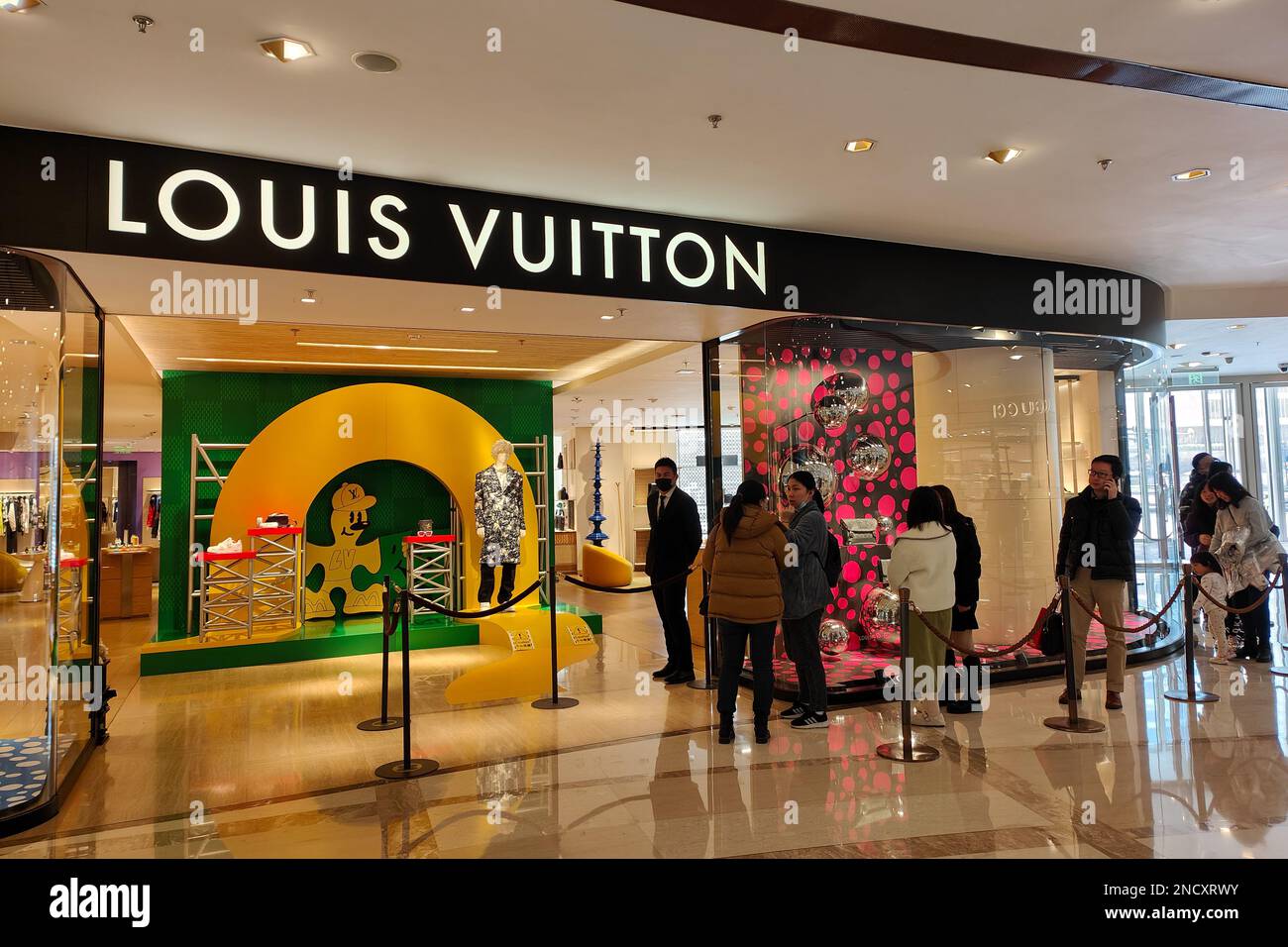 SHANGHAI, CHINA - FEBRUARY 15, 2023 - Customers line up in front of the Louis  Vuitton store at Huihenglong Plaza in Shanghai, China, on Feb 15, 2023.  Sources say Louis Vuitton may