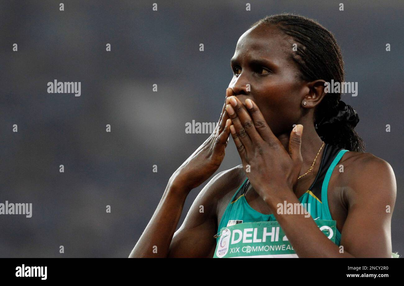 Kenya's Nancy Lan'gat reacts after competing in the Women's 800m final